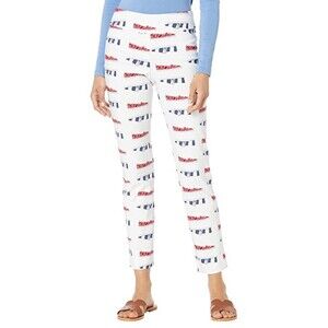 Krazy Larry Ankle Pants Womens 6 White Espadrilles Print Stretch Pull On RED115